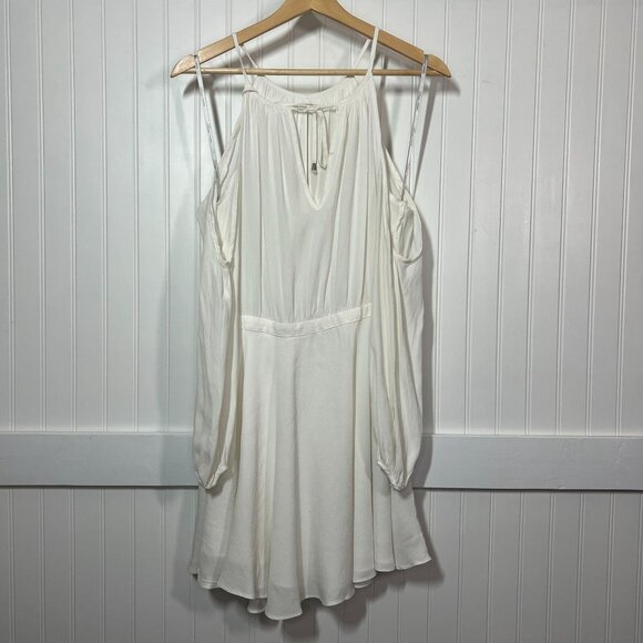 Lovers + Friends White Cold Shoulder Mini Dress Flowy Halter Neck Casual Summer - Picture 2 of 14